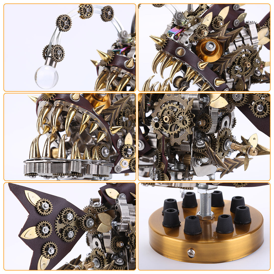 Pez Linterna Steampunk Metal 3D con Base