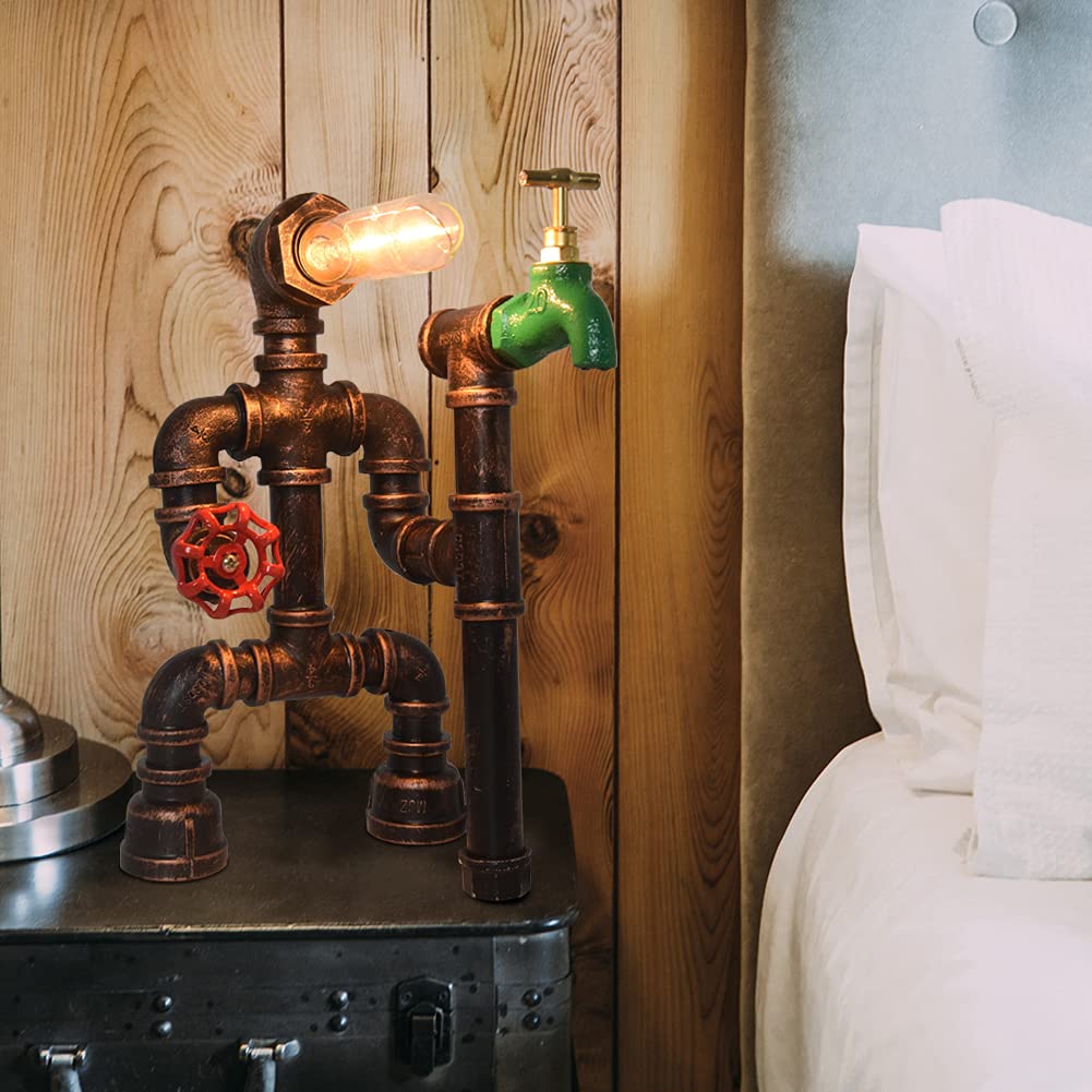 Lámpara Mesa Vintage Tubería Metal Steampunk