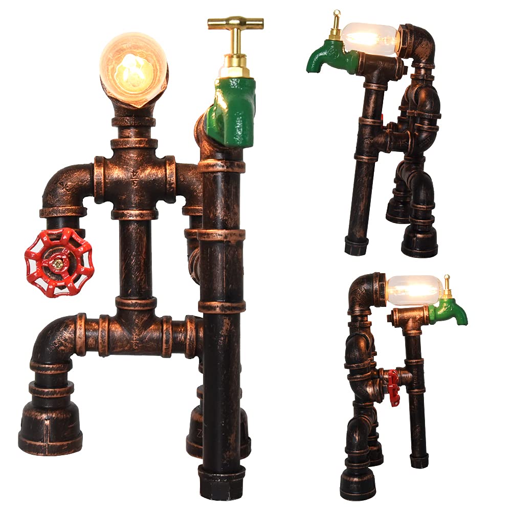 Lámpara Mesa Vintage Tubería Metal Steampunk