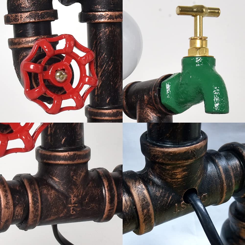 Lámpara Mesa Vintage Tubería Metal Steampunk