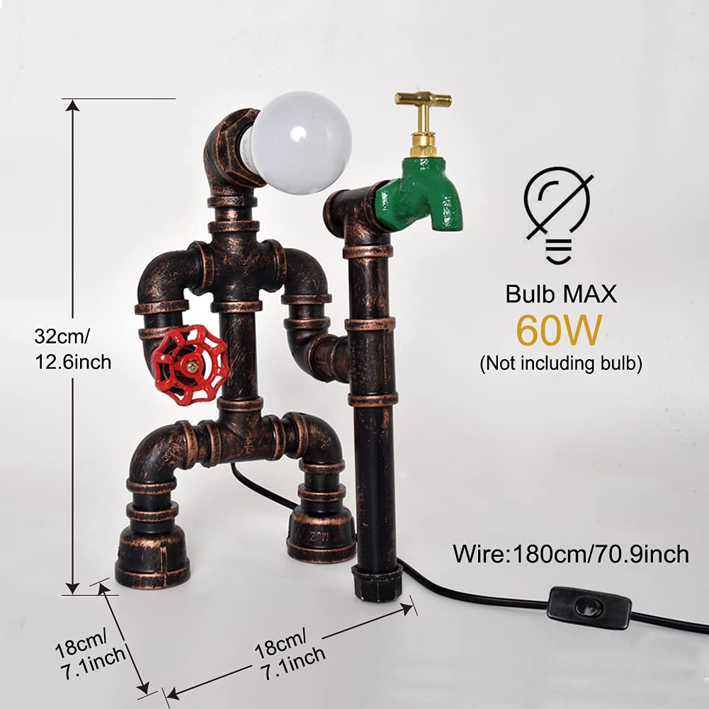 Lámpara Mesa Vintage Tubería Metal Steampunk