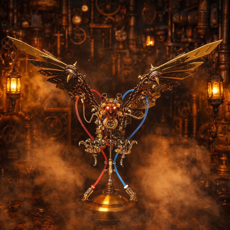 Águila Mecánica Steampunk Metal 3D con Ojos LED