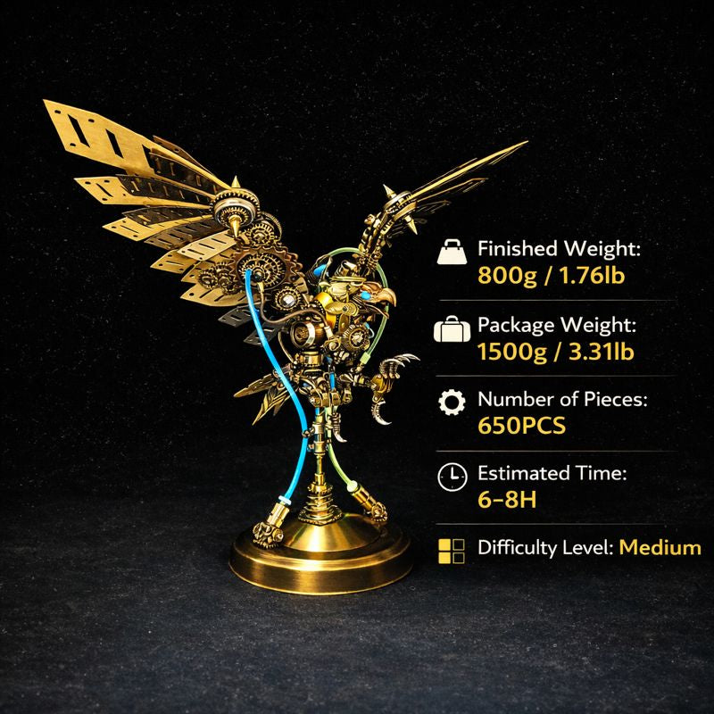 Águila Mecánica Steampunk Metal 3D con Ojos LED
