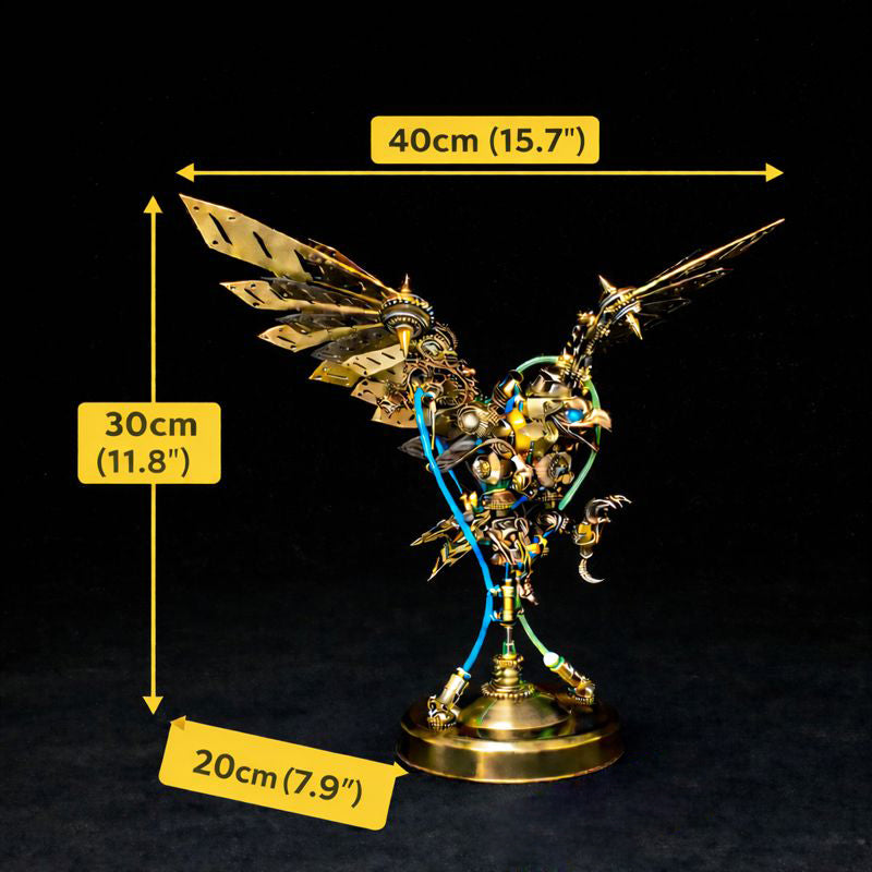 Águila Mecánica Steampunk Metal 3D con Ojos LED