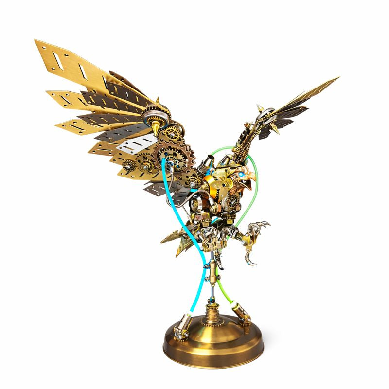 Águila Mecánica Steampunk Metal 3D con Ojos LED