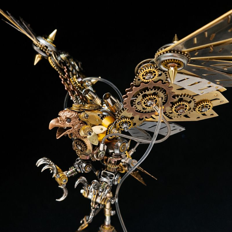 Águila Mecánica Steampunk Metal 3D con Ojos LED