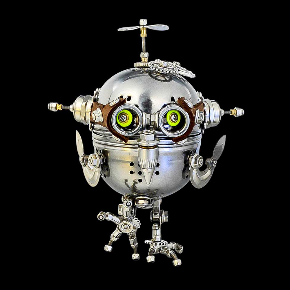 Búho Huevo Mecánico Steampunk Metal 3D