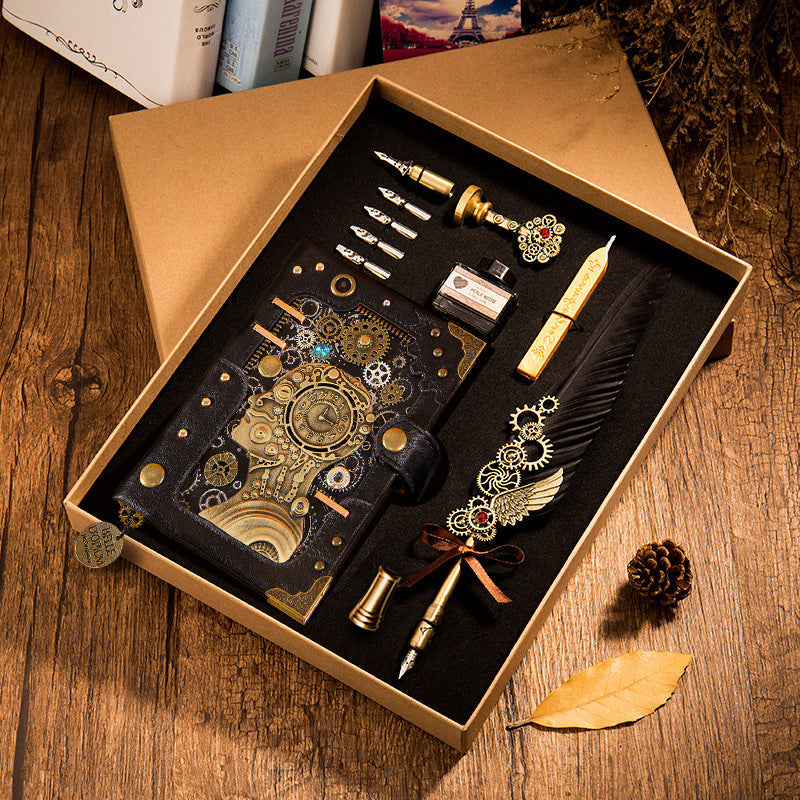 Cuaderno Steampunk con Pluma y Sello Regalo