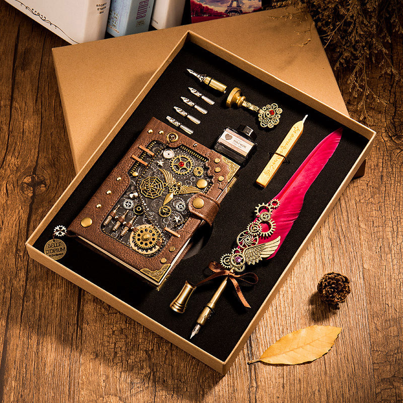 Cuaderno Steampunk con Pluma y Sello Regalo