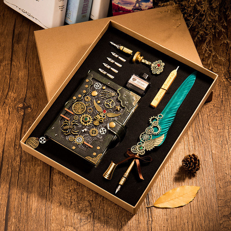 Cuaderno Steampunk con Pluma y Sello Regalo