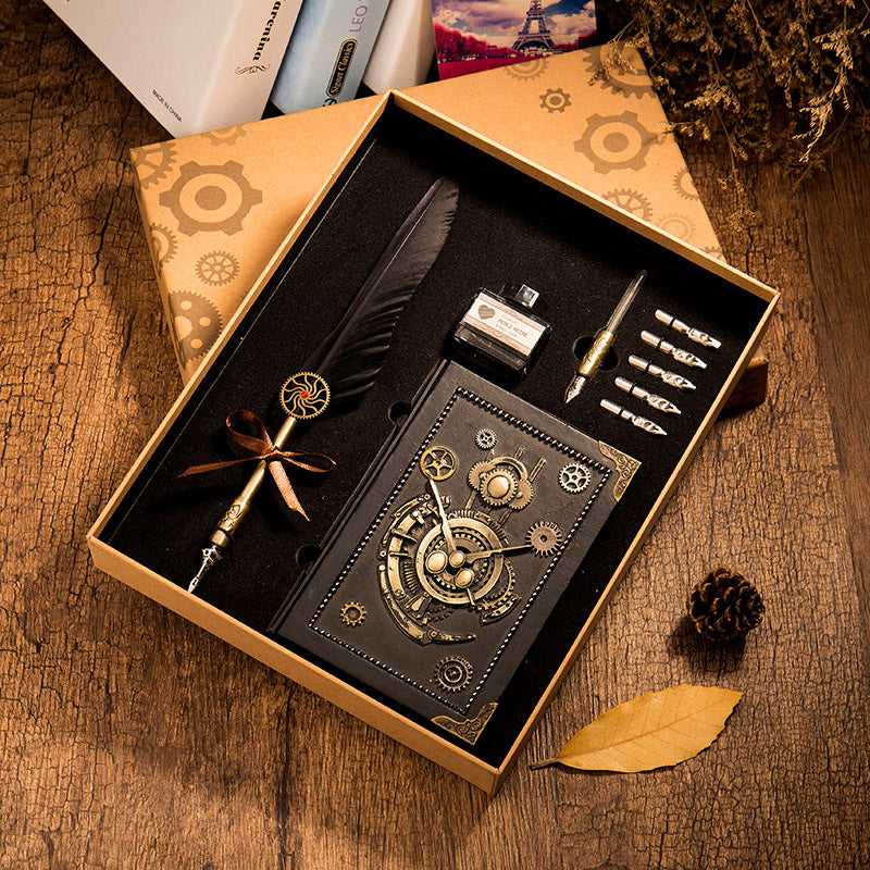 Set Cuaderno Steampunk con Pluma y Caja Regalo