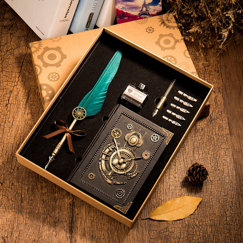 Set Cuaderno Steampunk con Pluma y Caja Regalo