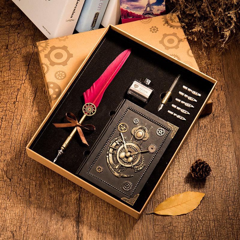 Set Cuaderno Steampunk con Pluma y Caja Regalo