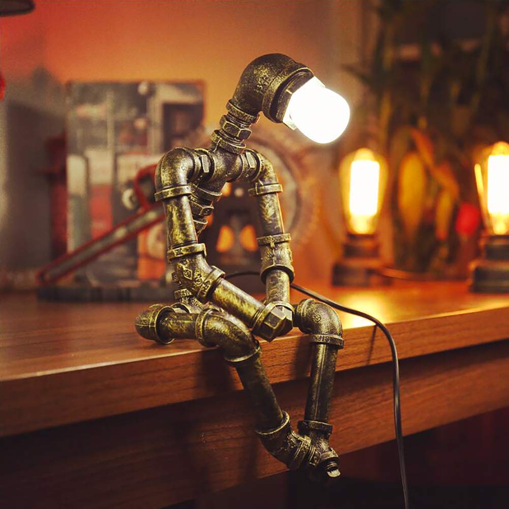 Lámpara Robot Industrial Steampunk con Bombilla