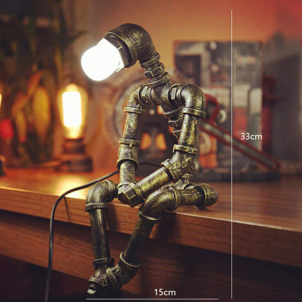 Lámpara Robot Industrial Steampunk con Bombilla