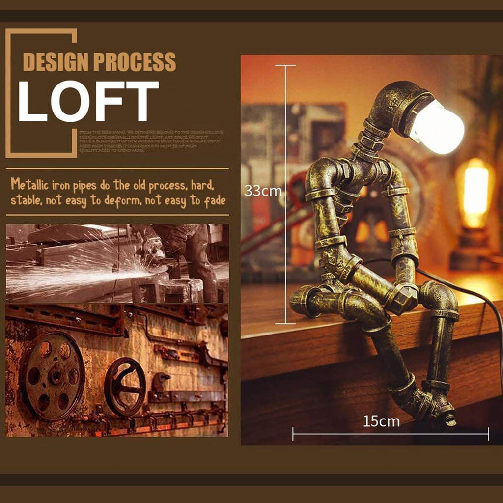 Lámpara Robot Industrial Steampunk con Bombilla