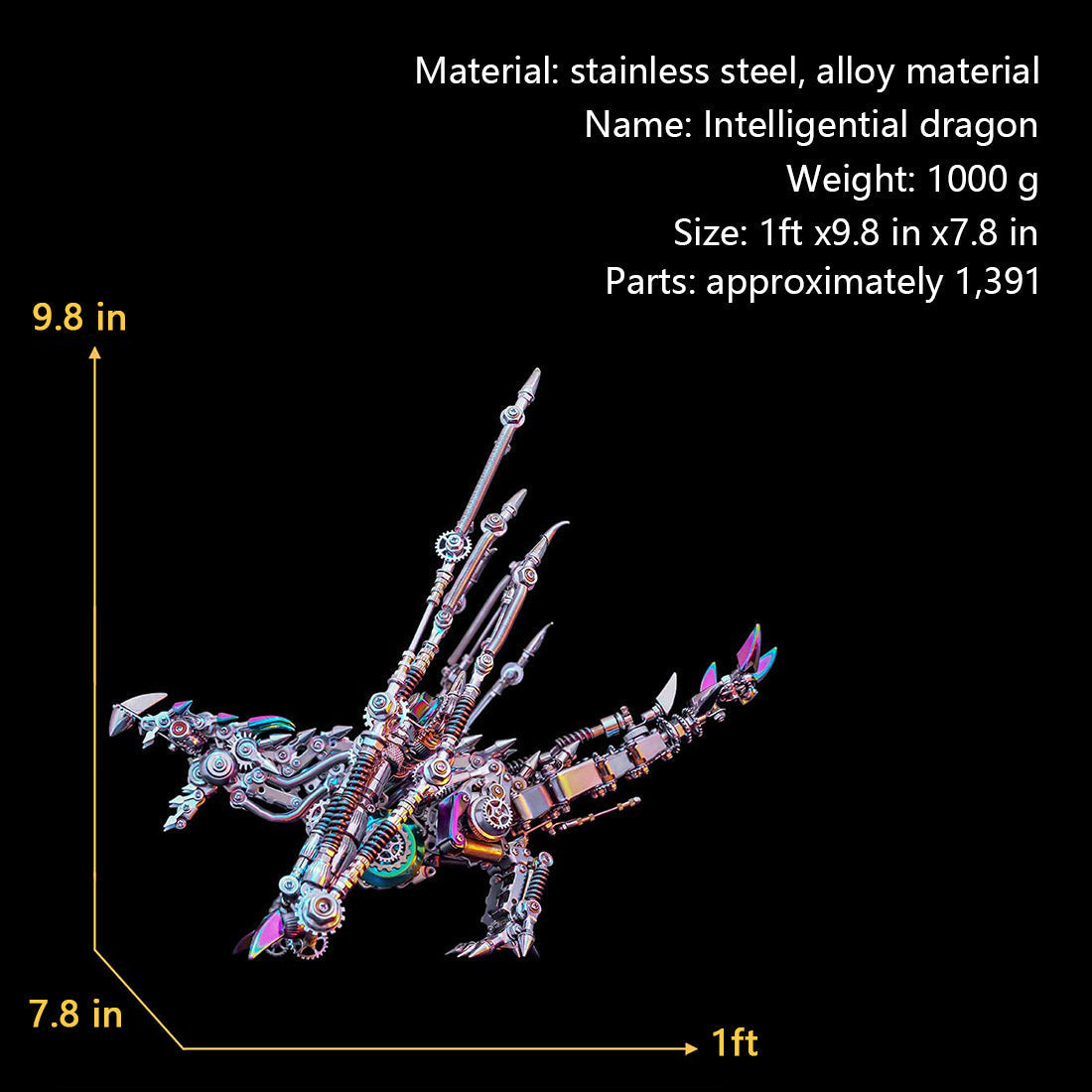 Dragón Occidental Cyberpunk Metal 3D 1300 piezas