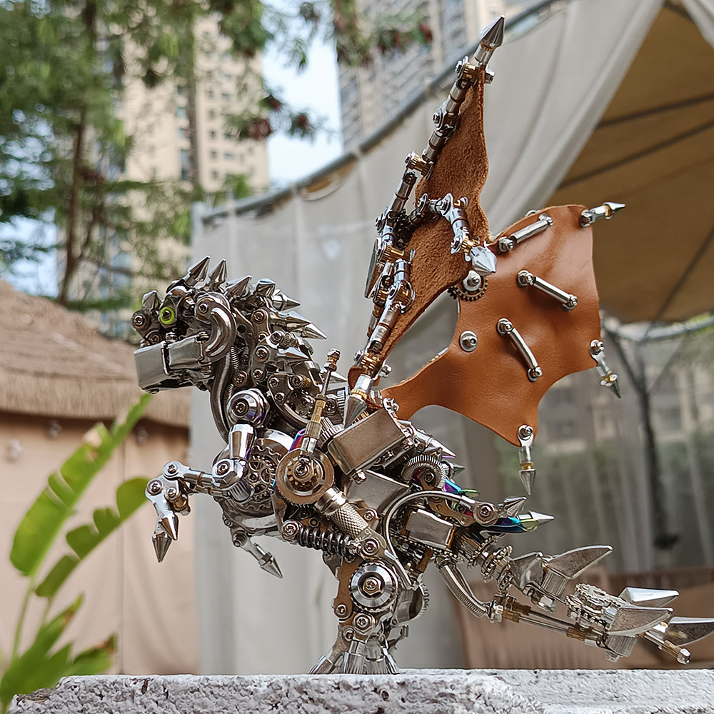 Dragón Occidental Mecánico Punk Metal 3D