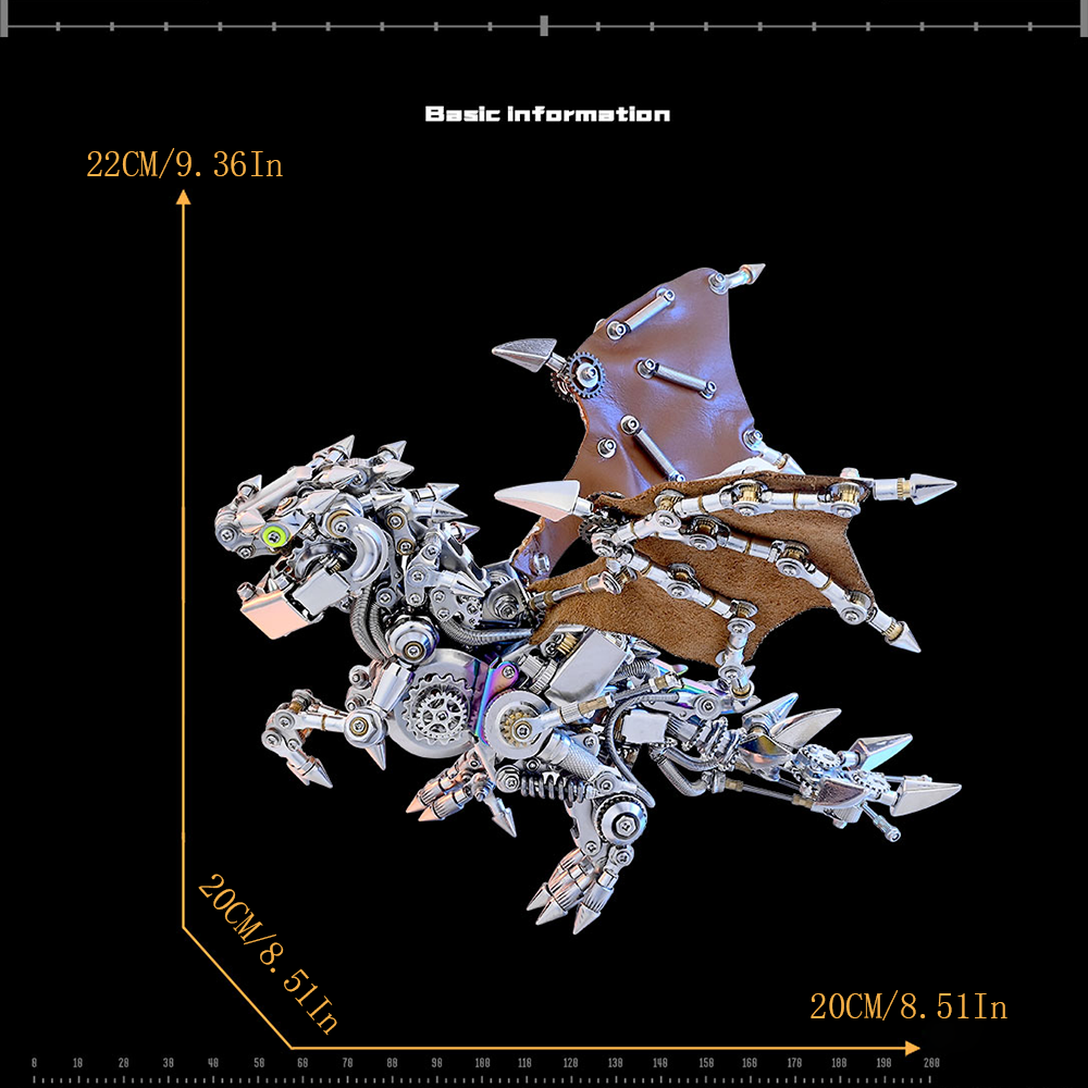 Dragón Occidental Mecánico Punk Metal 3D