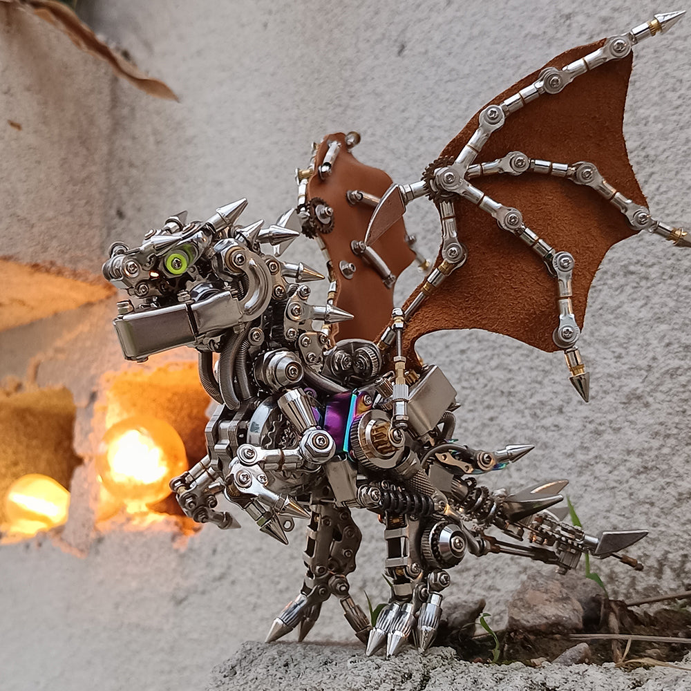 Dragón Occidental Mecánico Punk Metal 3D