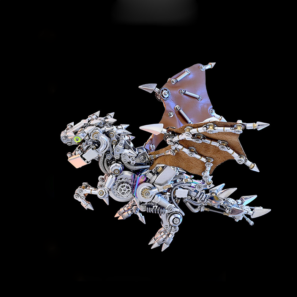 Dragón Occidental Mecánico Punk Metal 3D