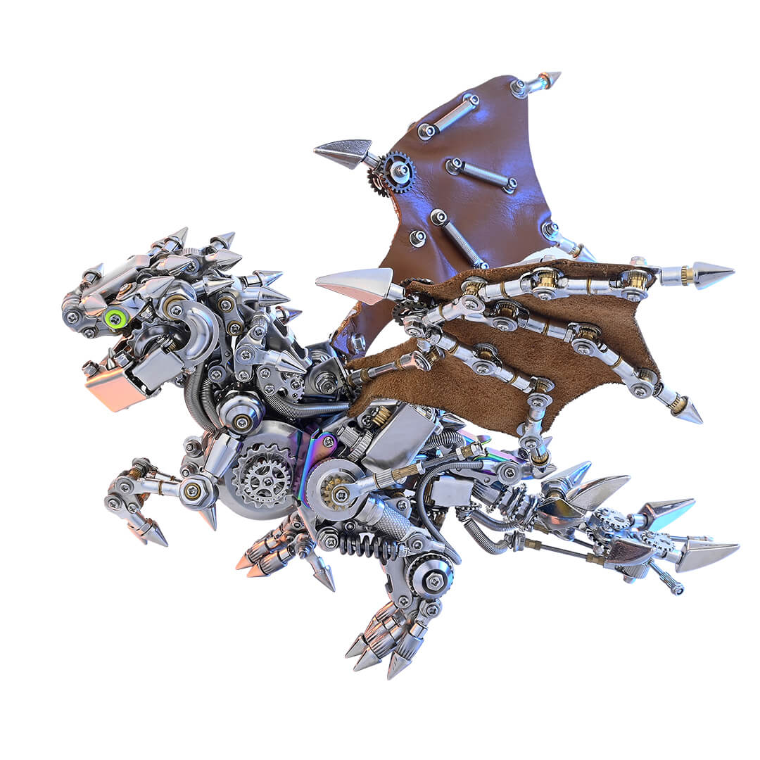 Dragón Occidental Mecánico Punk Metal 3D