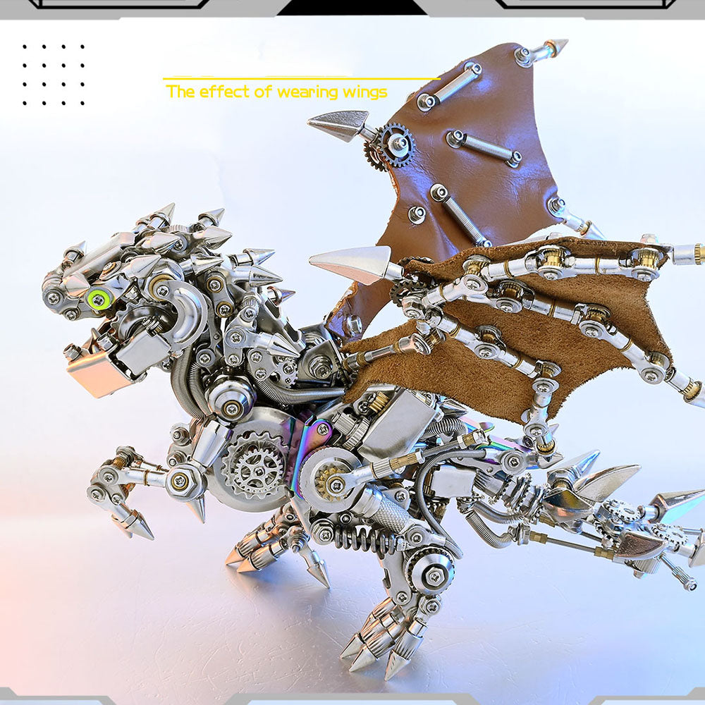 Dragón Occidental Mecánico Punk Metal 3D