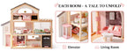 Robotime Robud Casa de muñecas de madera, 6 habitaciones con juego de muebles de 29 piezas, elevador de trabajo, garaje, piscina, regalo Ideal para niños y edades