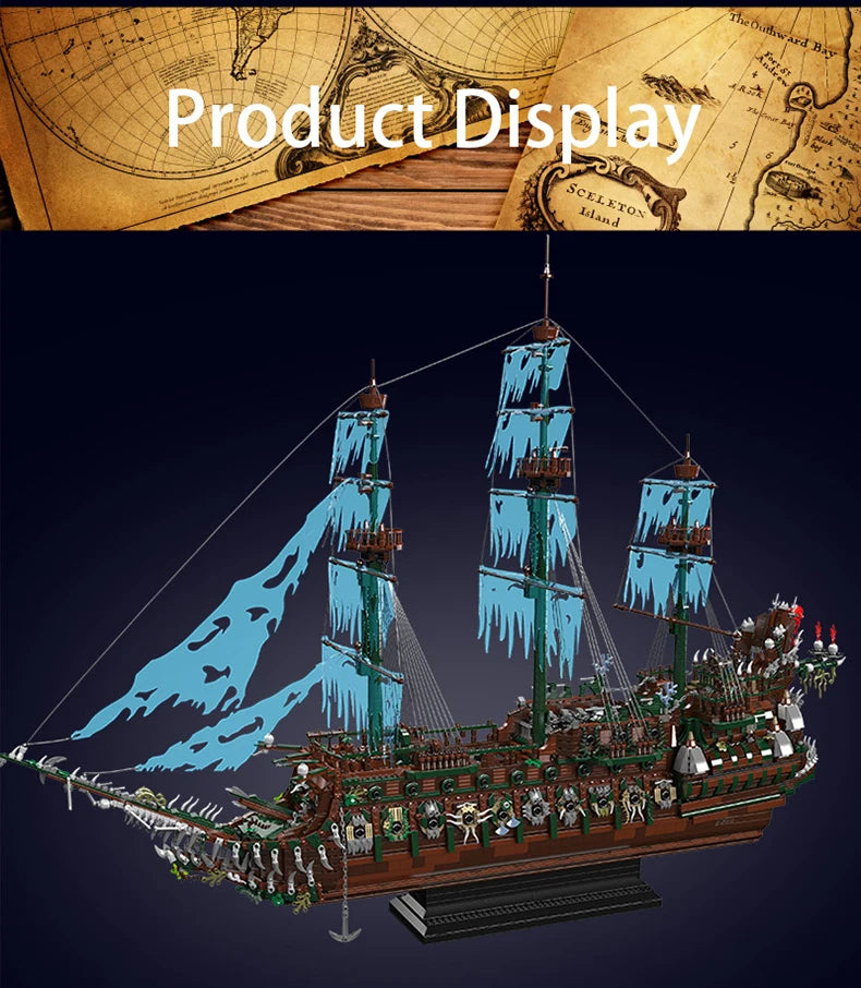 Mould King 13218, barco pirata MOC Flying Ductchman, montaje de bloques de construcción modelo de barco