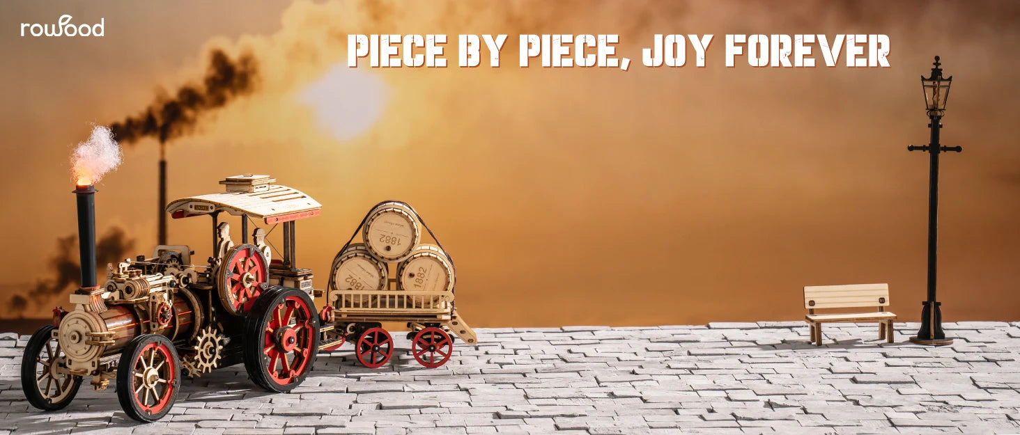 Robotime Rokr Kit de construcción de modelo de coche rompecabezas de madera 3D Kit de vapor 1:28 locomotora de vapor mecánica regalos impresionantes para adultos y adolescentes