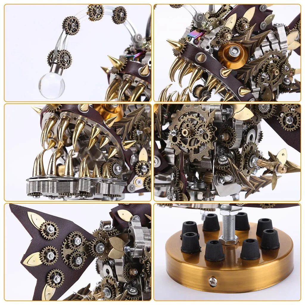 Conjunto DIY de Metal con forma de pez linterna para adultos, rompecabezas 3D de 700 Uds., Kits de modelos de Metal con diseño de pez angular, mecánico Steampunk
