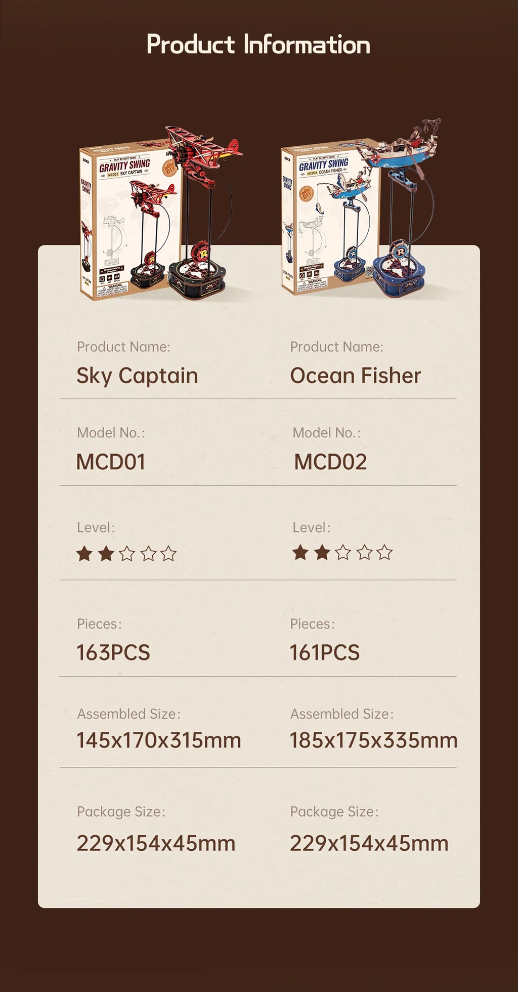 Robotime Rokr Kit de construcción de modelos de columpio por gravedad, kit de rompecabezas de madera 3D, kit de capitán del cielo, kit Ocean Fisher, los mejores regalos para adultos y adolescentes