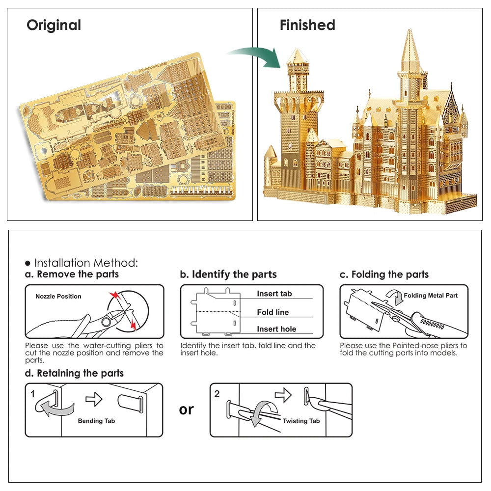 Piececool-rompecabezas de Metal 3D para adultos y adolescentes, modelo de Castillo