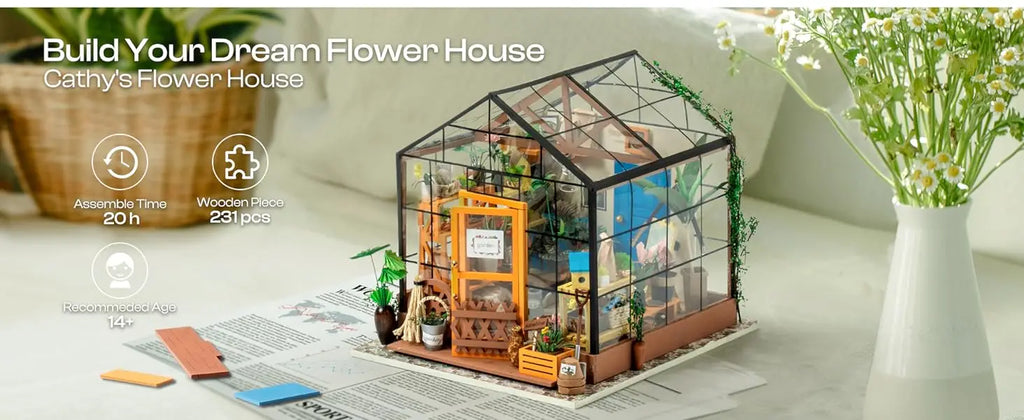 Robotime Mini casa verde Casa de flores de Cathy Casa de muñecas DIY Kit de muebles en miniatura de madera con LED Los mejores regalos de cumpleaños