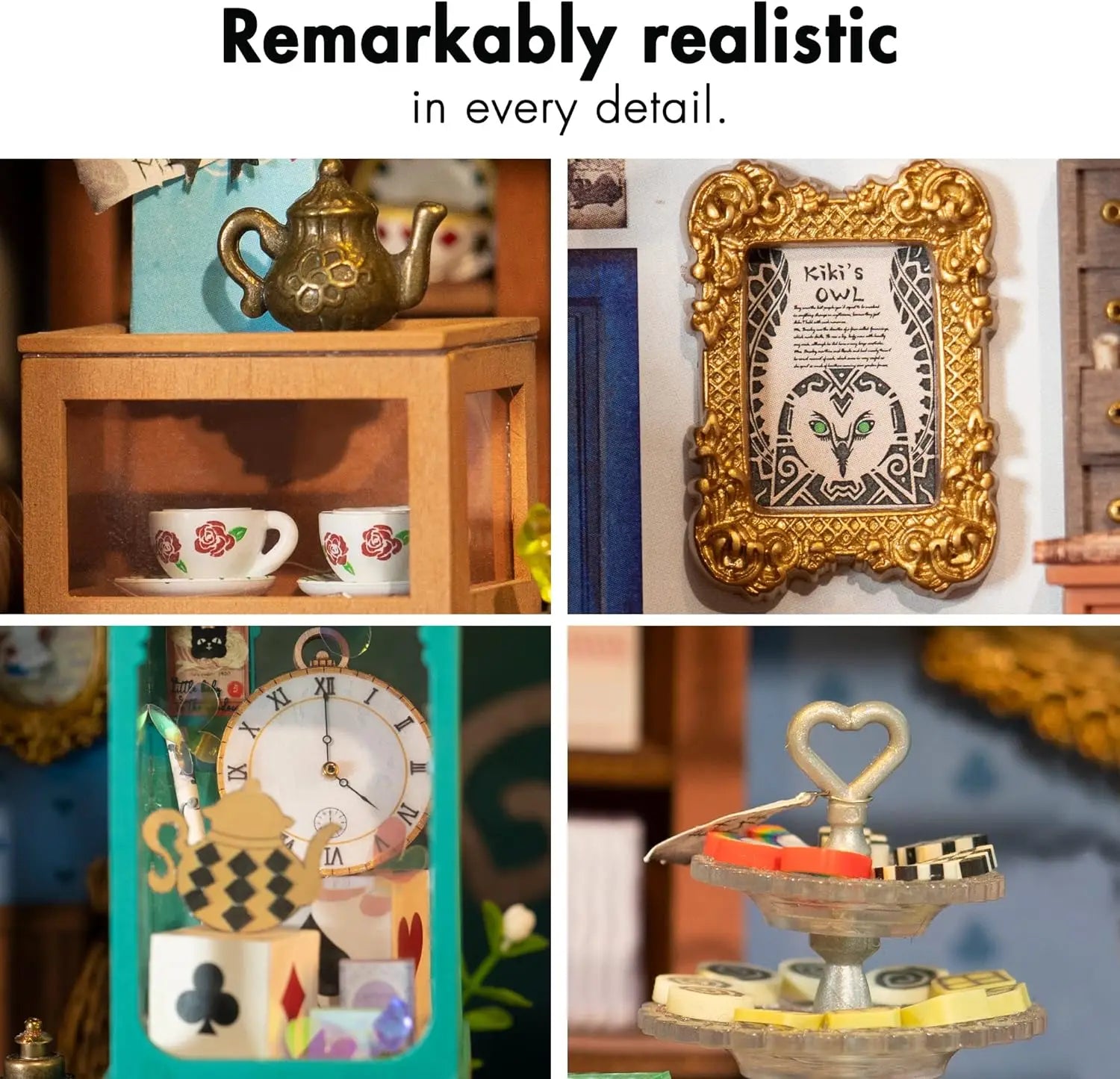 Robotime Rolife-casa de muñecas educativa, Kit de casa en miniatura DIY, casa de muñecas de madera, tienda de té de Alicia, regalos para niñas