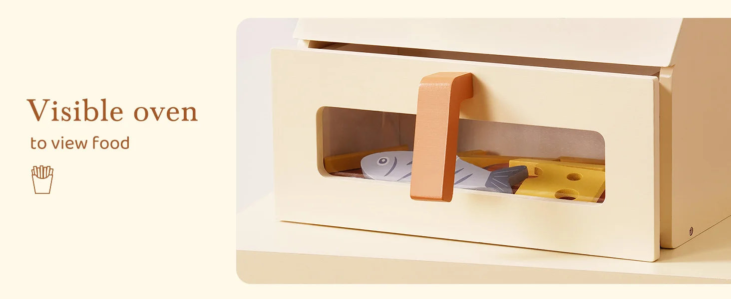 Robotime Robud freidora de aire de madera juego de cocina con accesorios cocinar comida regalo para niños niñas color crema