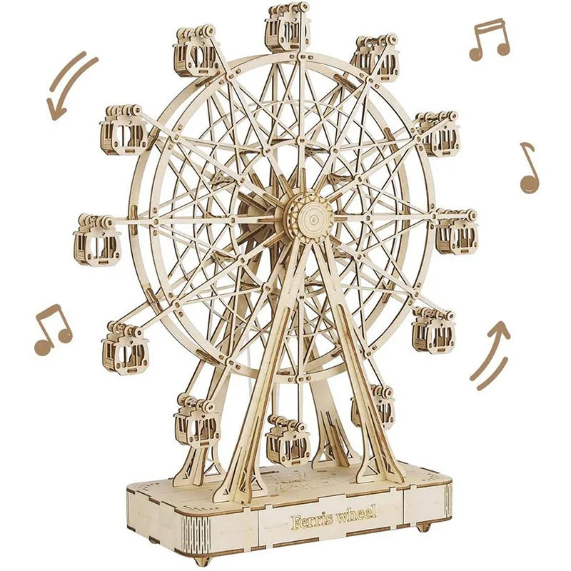 Robotime Rolife Rompecabezas 3D Noria Caja de Música Modelo Kit con Música para Niños y Adultos Manualidades Adultos Mujeres Rompecabezas 3D