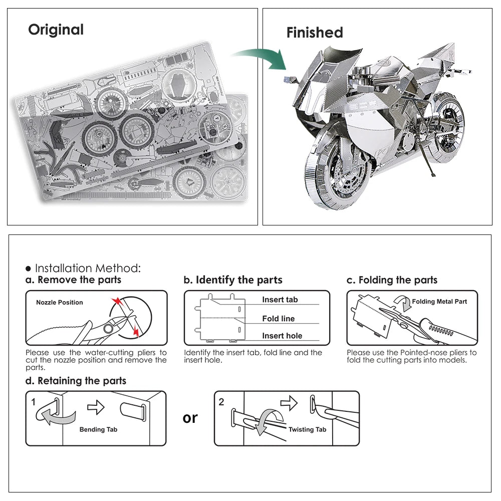 Piececool-rompecabezas de Metal 3D modelo de ensamblaje de motocicleta de plata