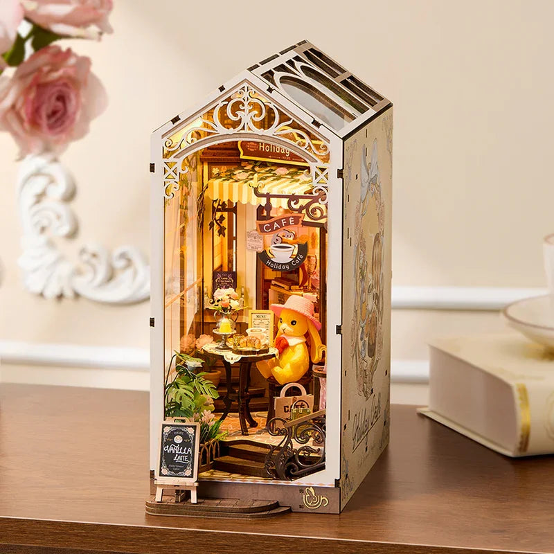 Robotime Rolife Book Nook Kits, Cafetería Navideña, Kit de Casa en Miniatura con Luces, Rompecabezas 3D de Madera, Regalo para Librerías, TGB15