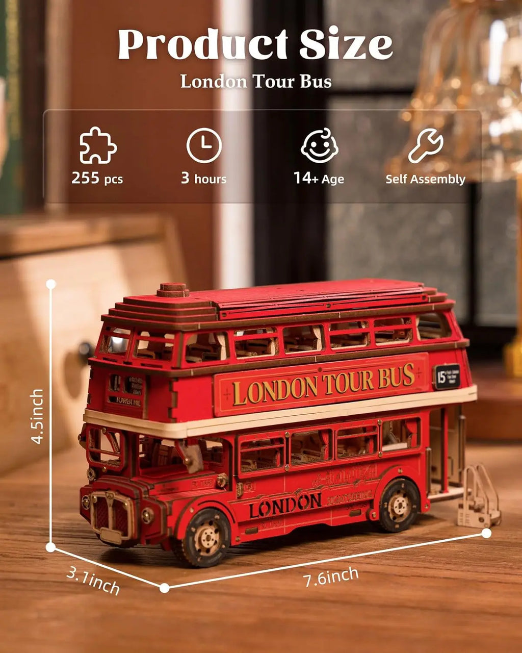 Robotime rolife London Tour Bus 3D rompecabezas de madera modelo de madera coche de juguete para construir manualidades coleccionables regalos para niños niñas