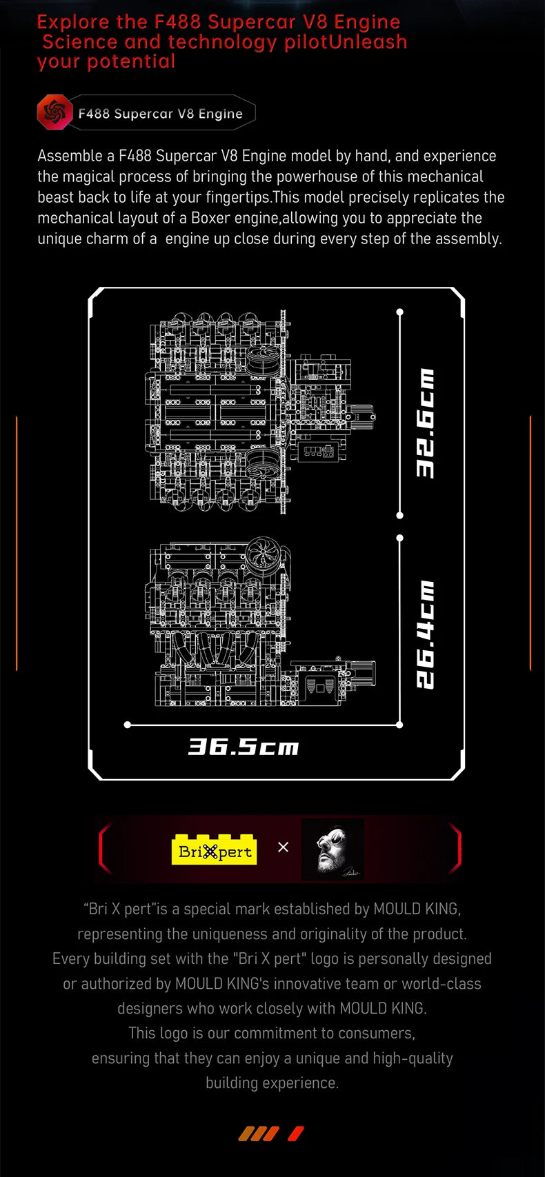 Mould King-juego de ensamblaje de motor V8, F488 supercoche