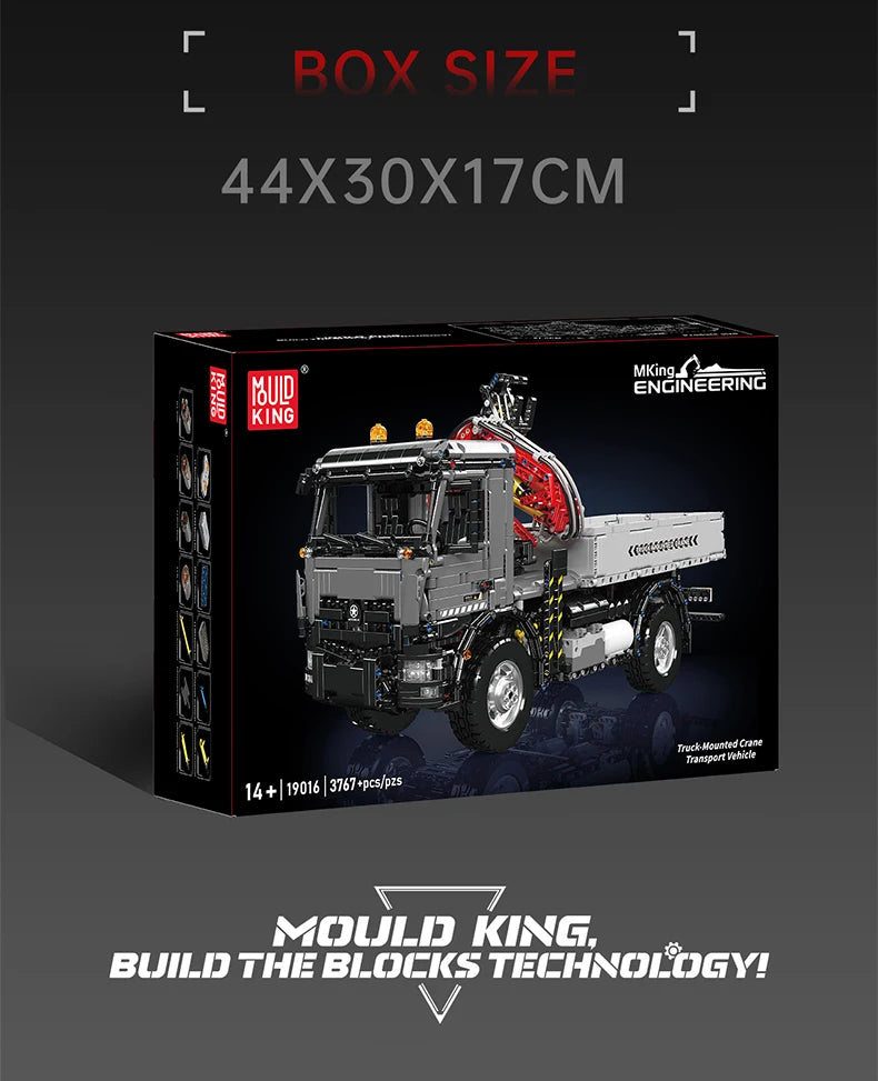 Mould King 19016, coche de juguete técnico, grúa montada en camión RC