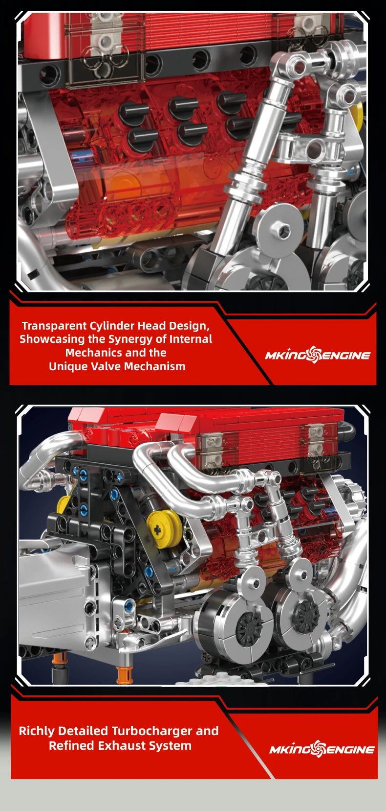 Mould King-bloques de construcción de piezas de coche técnico, motor W16 para BGT, supercoche