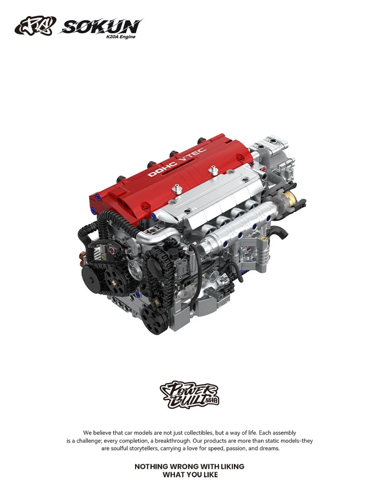 907 Piezas de Bloques de Construcción de Motor K20A PB8860, Colección de Adornos de Motor de Vehículo SOKUN