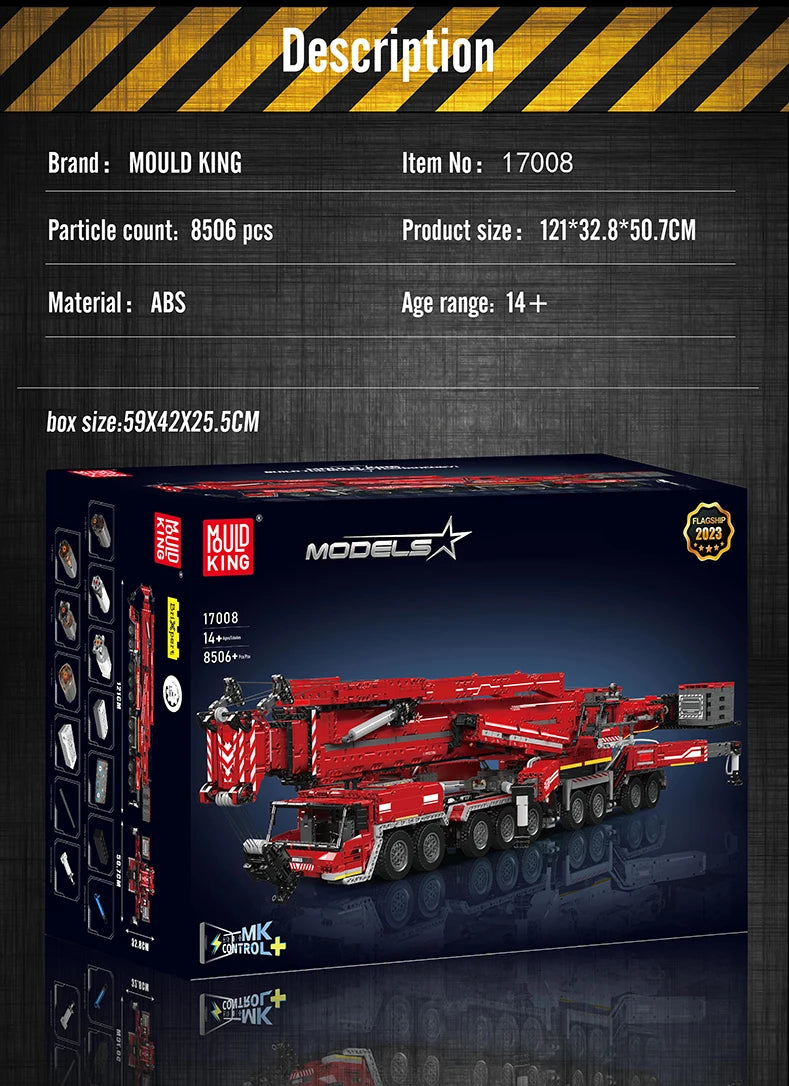 Mould King 17007 17008 Camión Técnico de Juguete, Grúa Liebherr LTM 11200 RC, Bloques de Construcción, Ladrillos