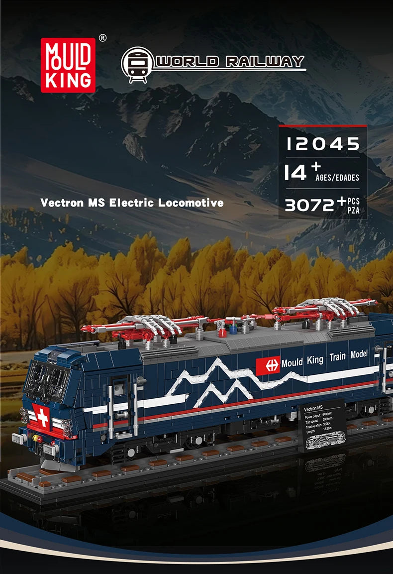 Mould King 12045 Tren técnico de juguete, tren motorizado Vectron MS, bloque de construcción, locomotora RC