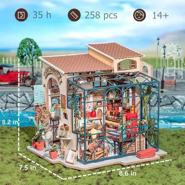 Robotime Mini House DIY Dollhouse Kit with Furnitures Accessories 1:24 Scale Craft Kit  Emily's Flower Shop