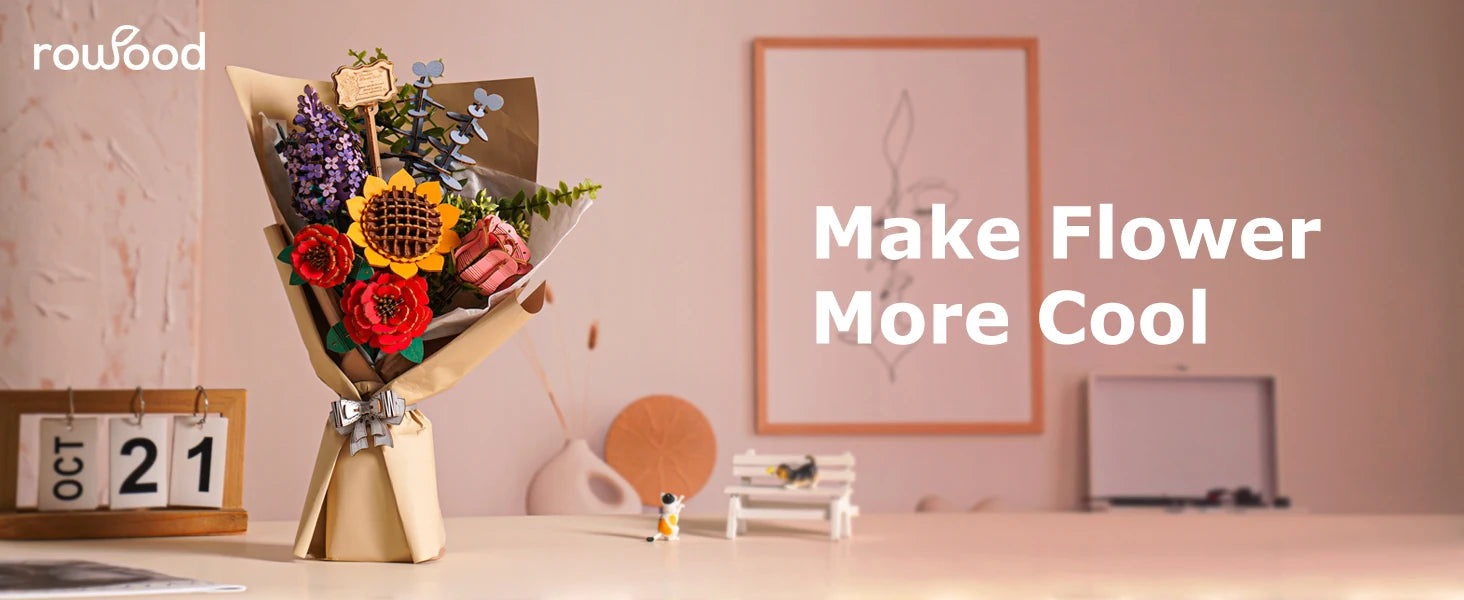 Robotime Rowood Ramo de flores de madera Rompecabezas de madera 3D Kits de manualidades de madera para adultos Decoración del hogar