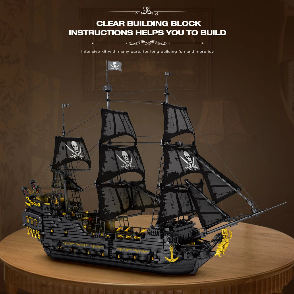 Bloques de Construcción del Barco Pirata Perla Negra, Kit de Modelo de Ladrillos del Buque Insignia del Caribe