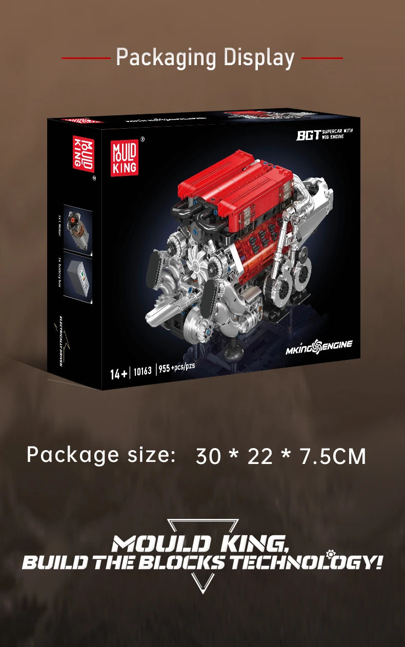 Mould King-bloques de construcción de piezas de coche técnico, motor W16 para BGT, supercoche
